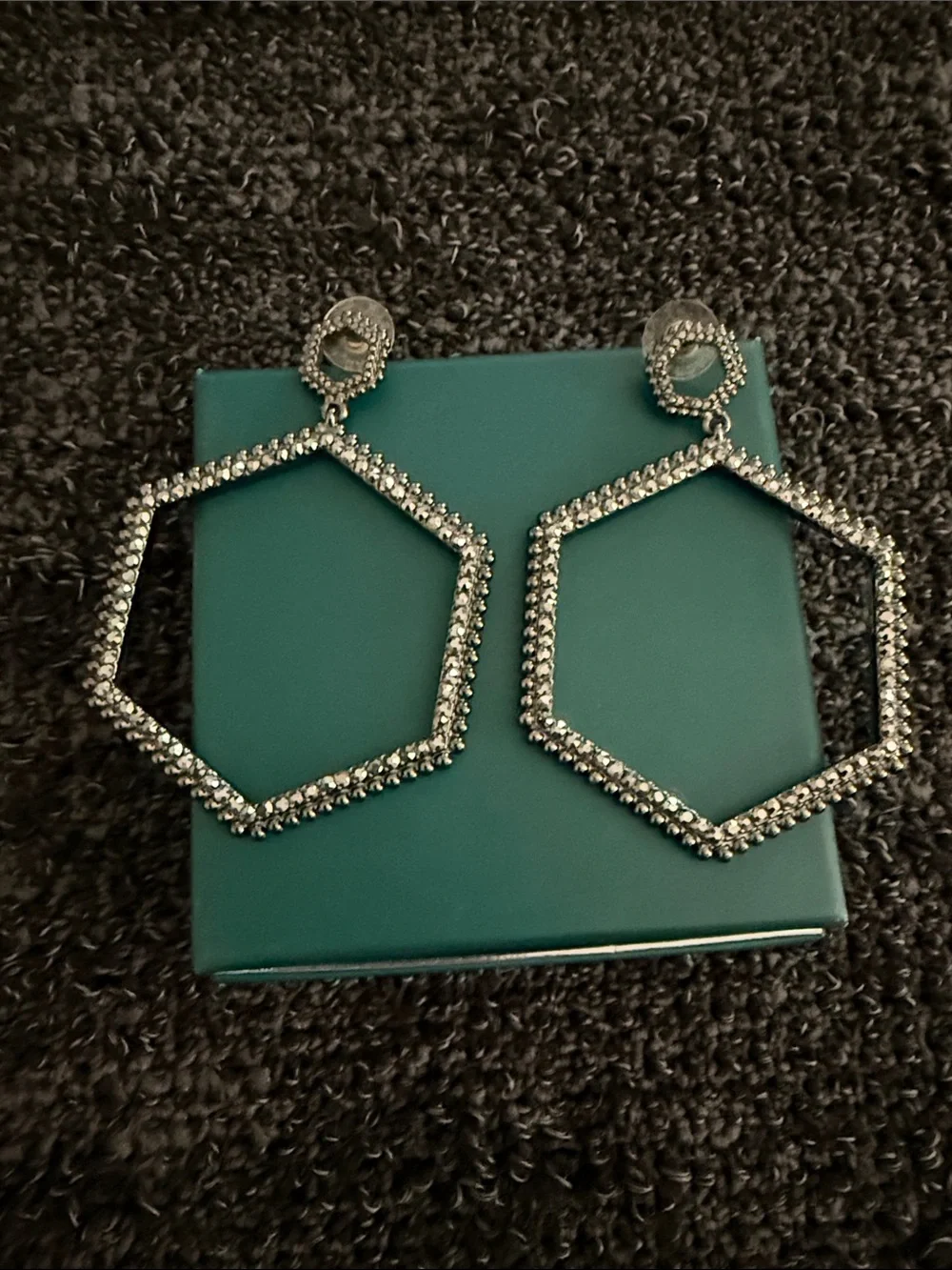 Fashion Jewelry Silver Hexagon Crystal Drop Earrings - Women Jewelry